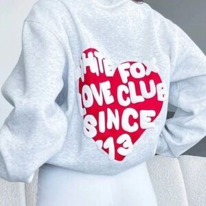 White Fox Love Club Heart Graphic Crewneck Sweater - White/Red